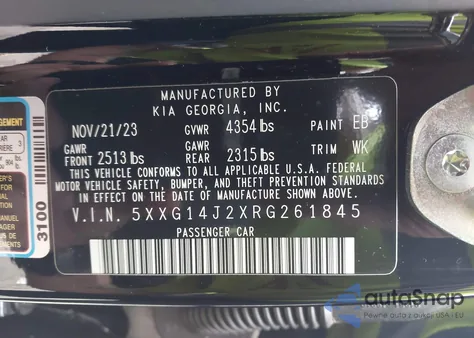 2024 Kia K5 Lxs из США, поврежденный, VIN 5XXG14J2XRG261845